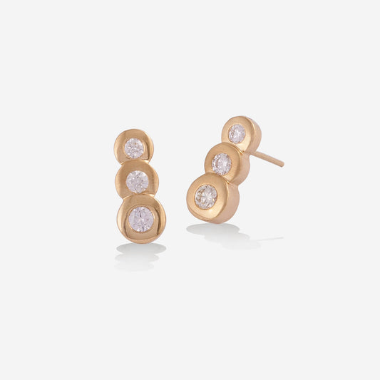 Yellow Gold With 3 Dots Diamonds Earrings - Ref: KK00026