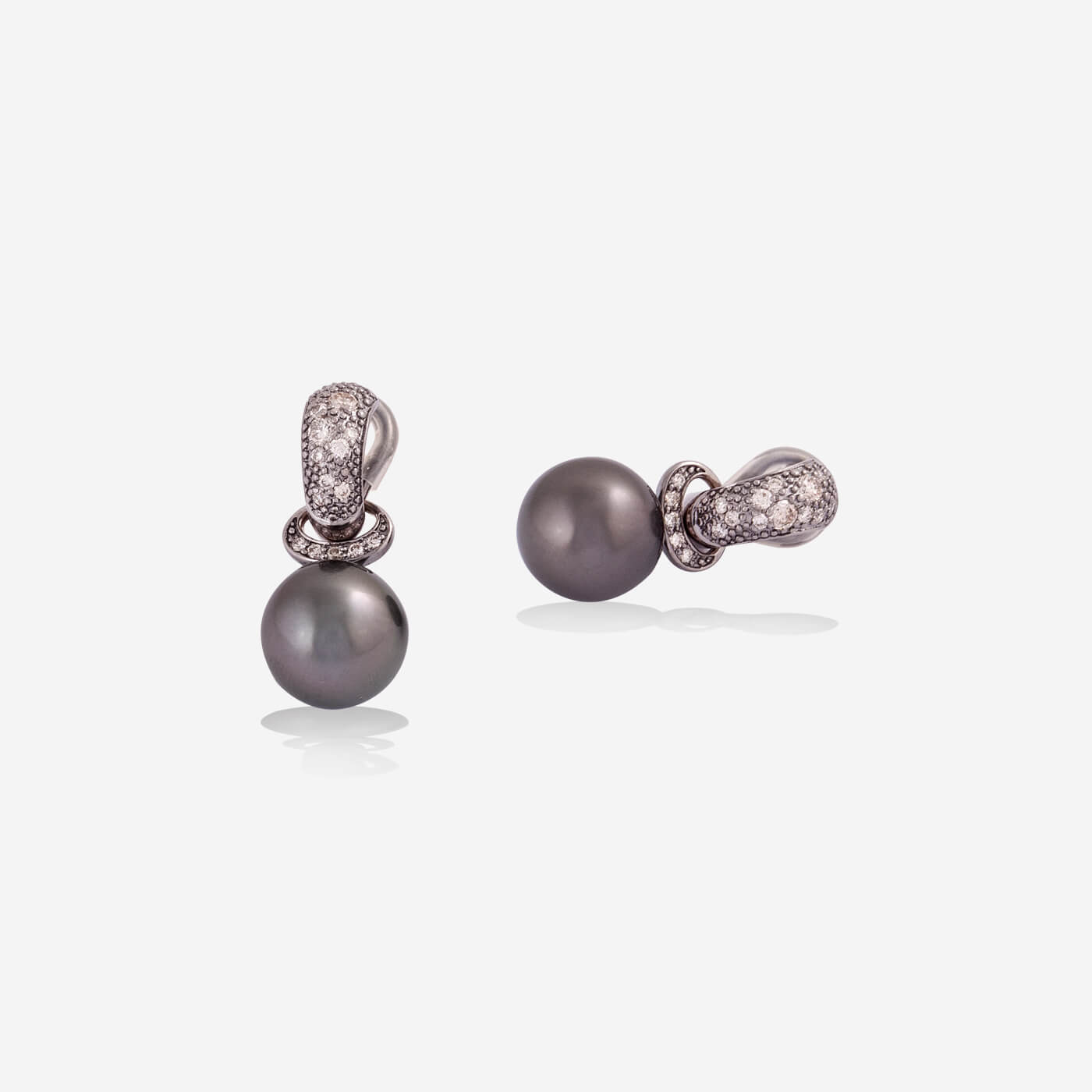 Multifunctional White Gold Grey Pearl With Diamonds Earrings - Ref: RK02507