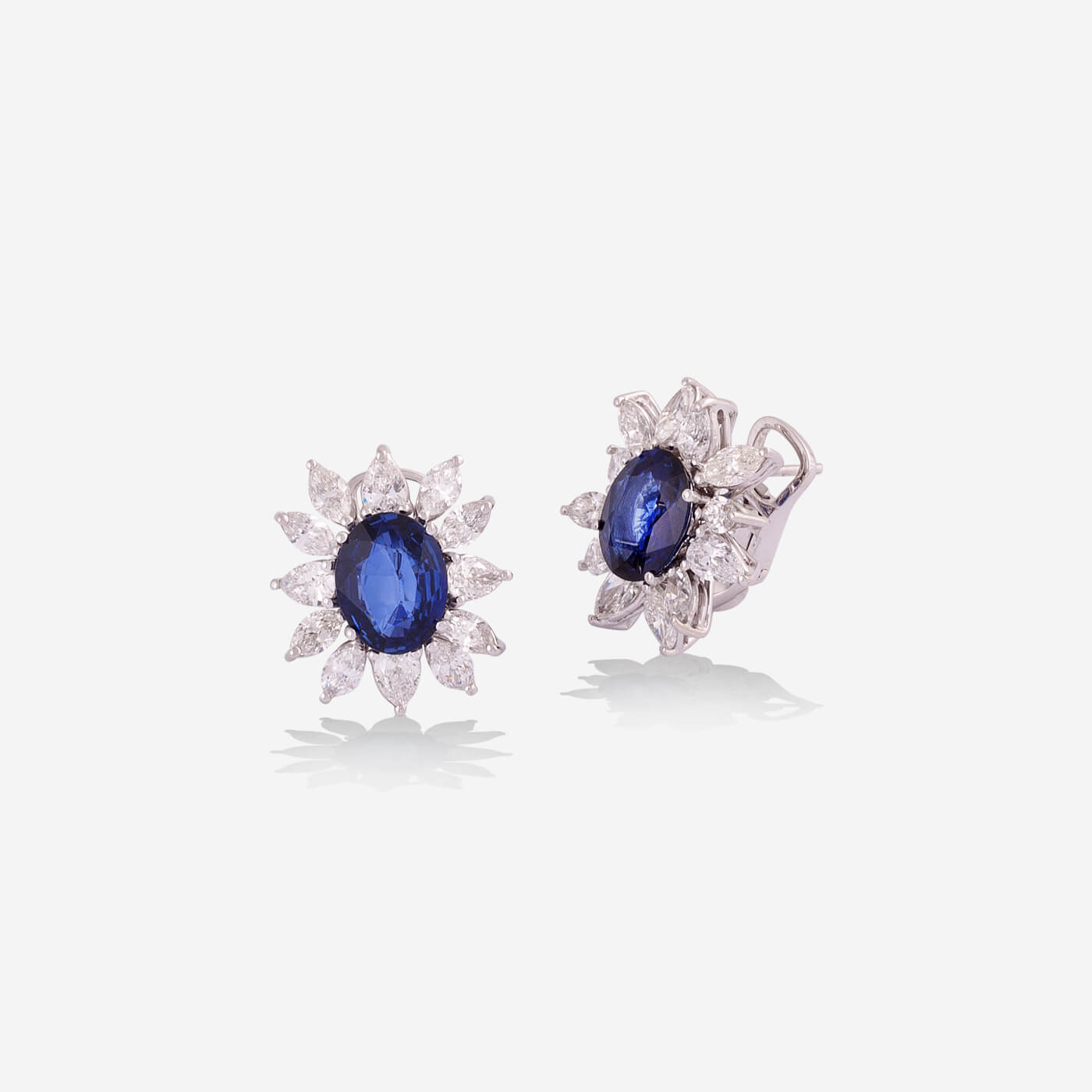 White Gold; Sapphire With Diamonds Stud Earrings - Ref: RK01969