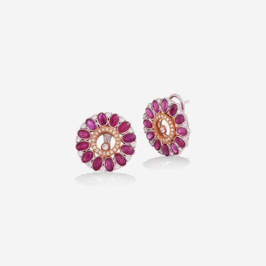 Yellow &amp; White Gold Ruby With Diamonds Earring - Ref: KK00017