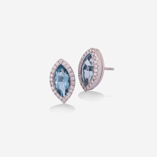 White Gold Blue Topaz With Diamonds Stud Earrings - Ref: KK00061