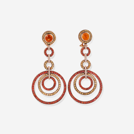 Yellow Gold Circles Citrine Sapphire With Diamonds Earrings - Ref: 3285EZ