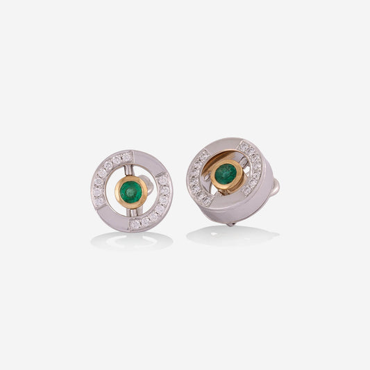 Multi-Functional Yellow & White Gold Emerald With Diamond Stud Earring