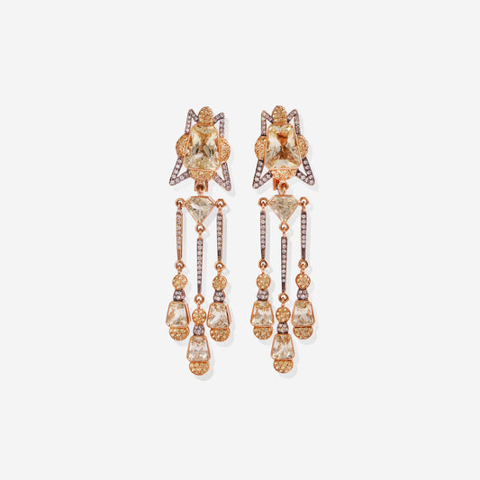Yellow Gold Citrine Sapphire With Diamonds Earrings - Ref: 2956EZ
