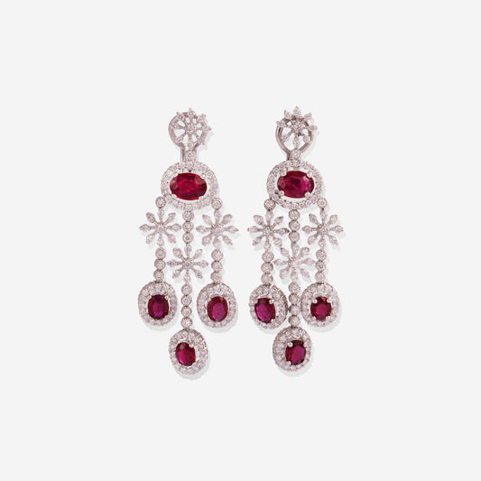 White Gold Dangling Rubies With Diamonds Earrings - Ref: RK01039