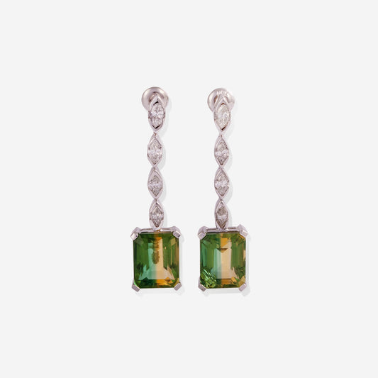 White Gold Bicolour Tourmaline With Diamonds Earrings - Ref: RK02061