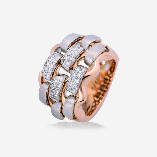 Rose & White Gold Waved With Diamonds Ring - Ref: RY07677