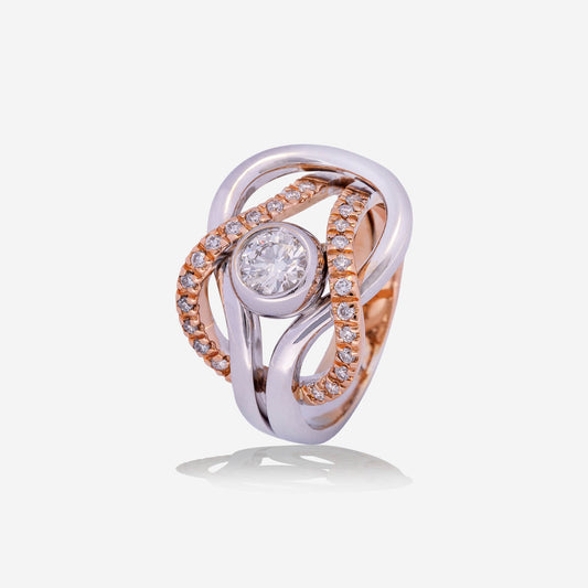 White & Rose Gold Knot Over Round Diamond Ring - Ref: RY07500