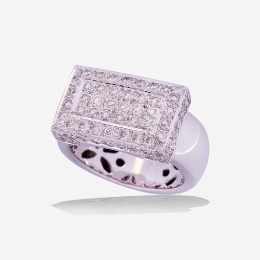 White Gold Rectangular Top Pave Diamonds Ring - Ref: RY00217