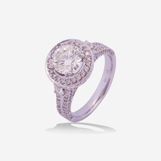 White Gold Round Solitaire With Diamonds Ring - Ref: RY02990