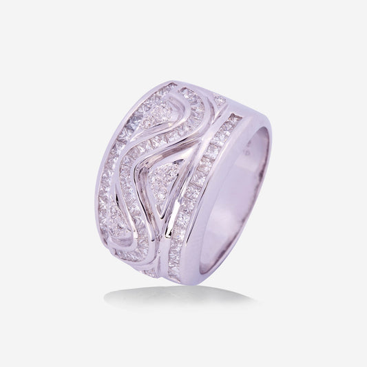 White Gold S Lines Diamonds Thick Band Ring - Ref: Y001751