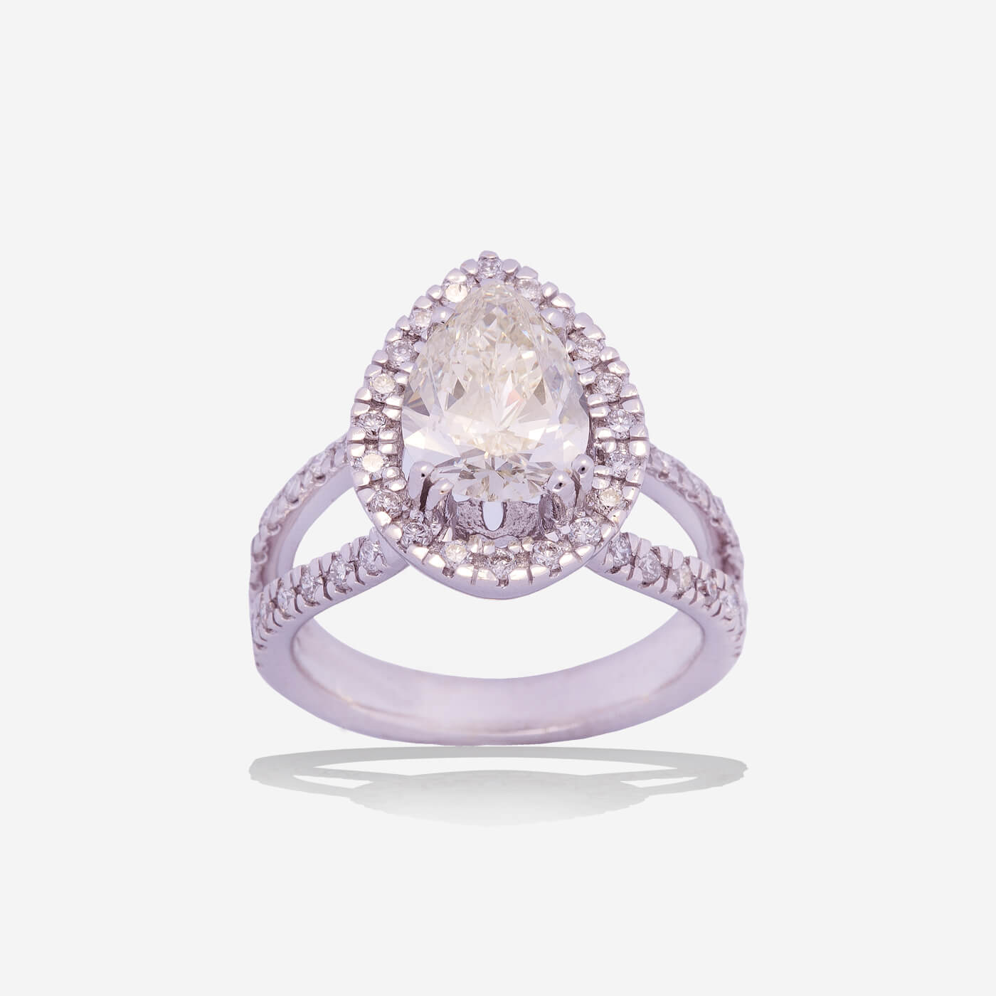 White Gold Pear Solitaire With Pave Diamonds Ring - Ref: RY03695