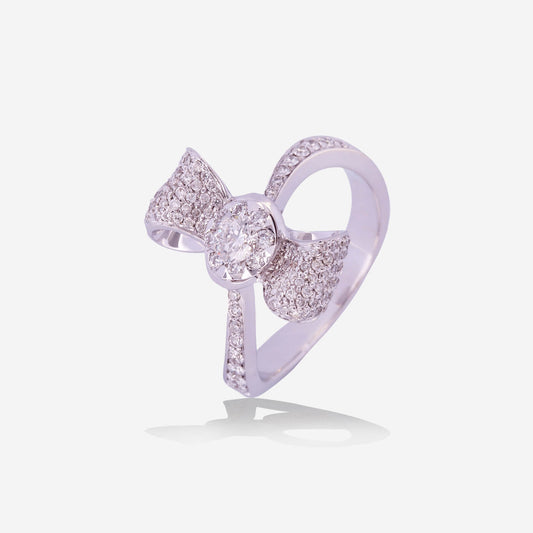 White Gold Bow With Round Diamond Ring - Ref: RY06603