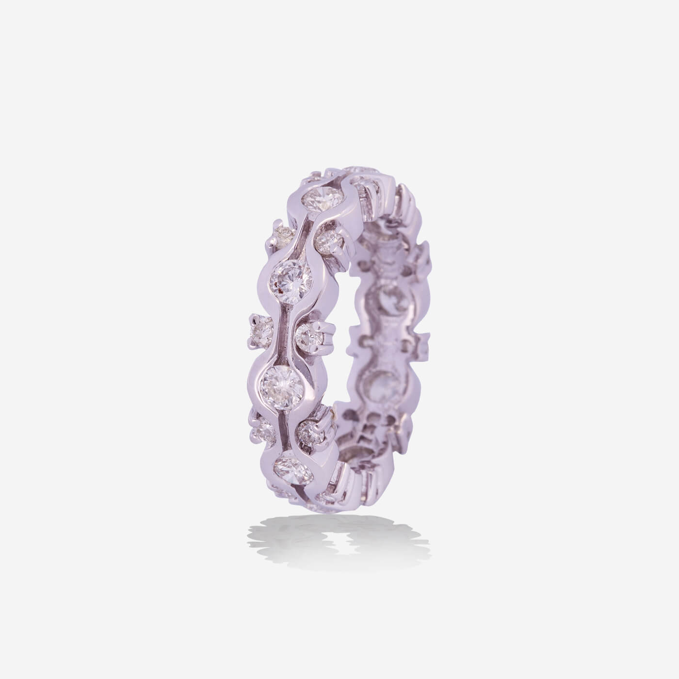 White Gold Full Row Scattered With Diamonds Band Ring - Ref: RY04284