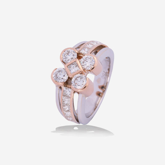 Rose & White Gold 5 Dots With Diamonds Ring - Ref: RY07706