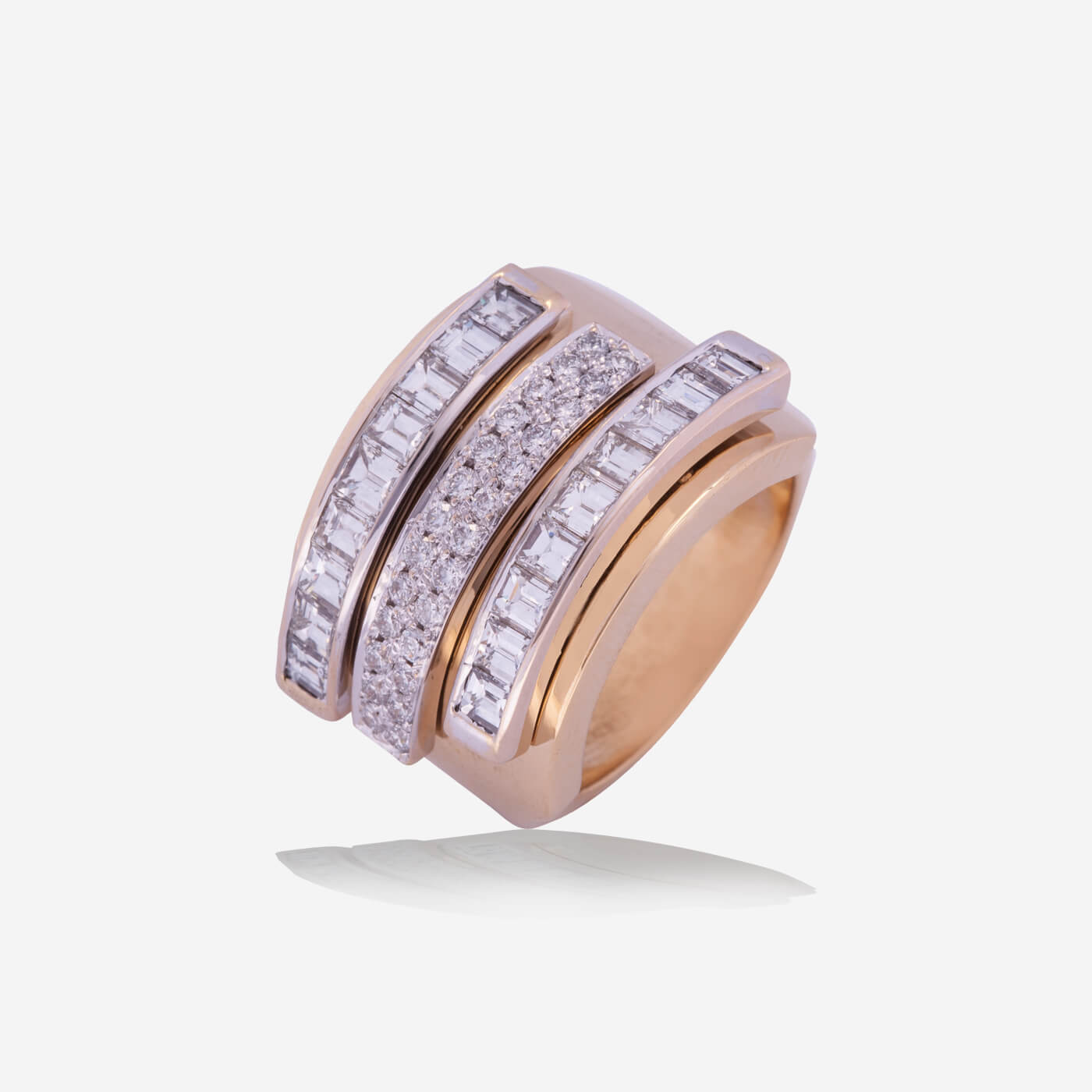 Yellow & White Gold 3 Half Rows Diamonds Ring - Ref: RY04646
