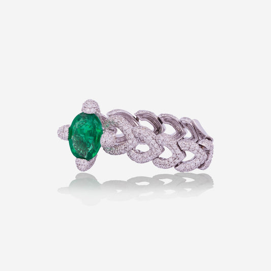 White Gold Ring With Emerald And Diamonds - Ref: RY06579