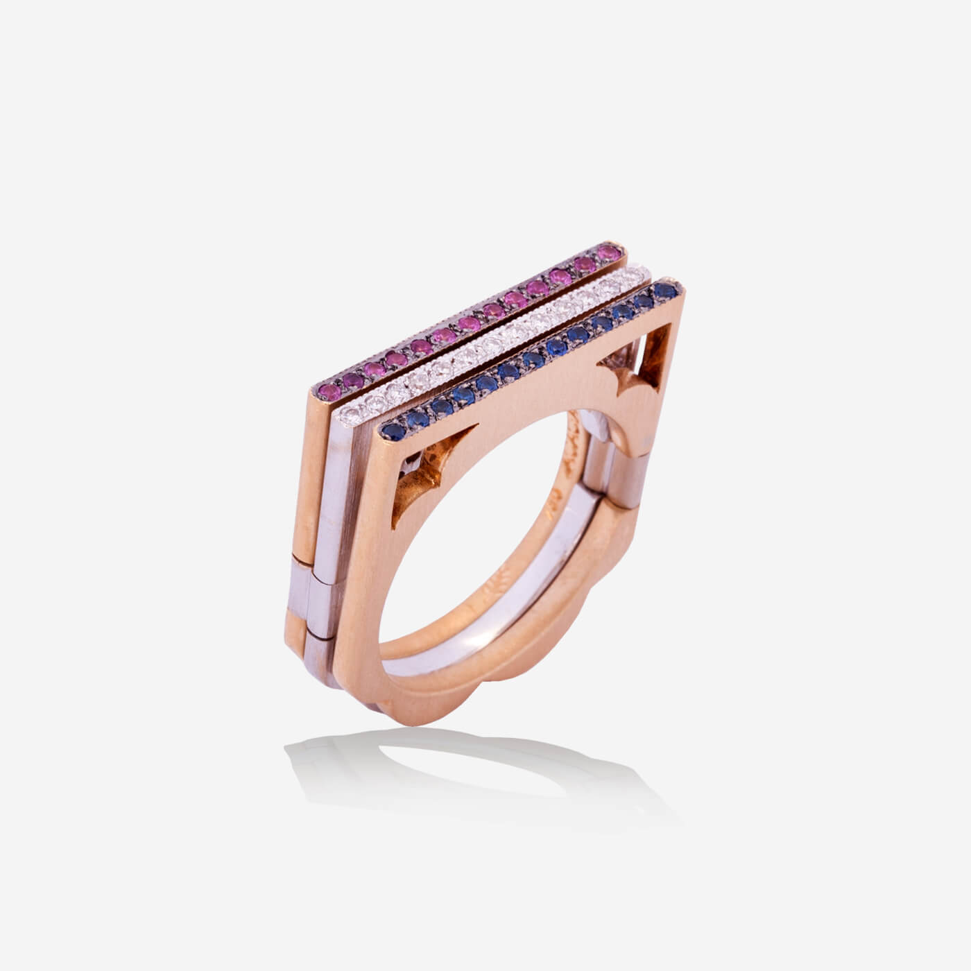 Multifunctional Yellow & White Gold 3 Colour Book Ring - Ref: RY03412