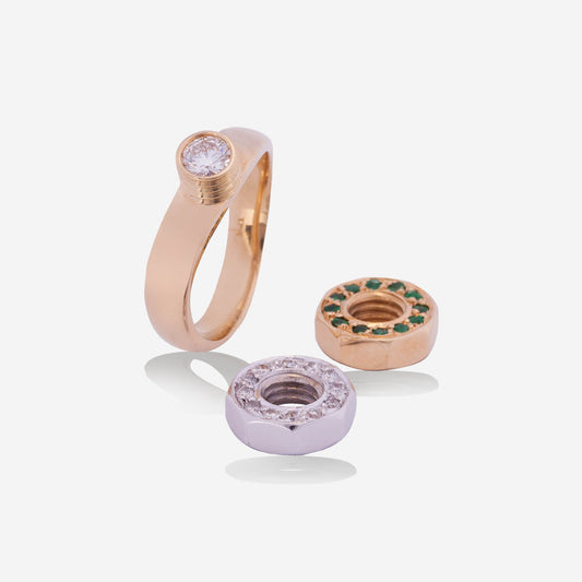 Multifunctional Yellow & White Gold Ring With Sapphire, Ruby, Emerald And Diamonds - Ref: RY05626