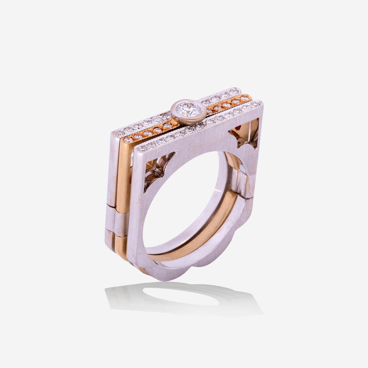 White & Yellow Gold Book Ring With Diamonds - Ref: RY03699