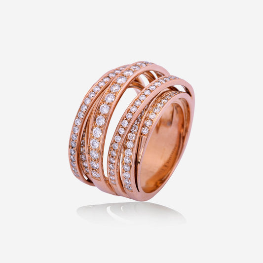 Rose Gold Mixed Lines Diamonds Band Ring - Ref: RY06572