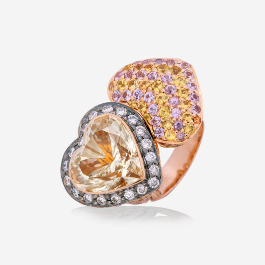 Rose Gold Diamonds Sapphire With Citrine Ring - Ref: 15621Z