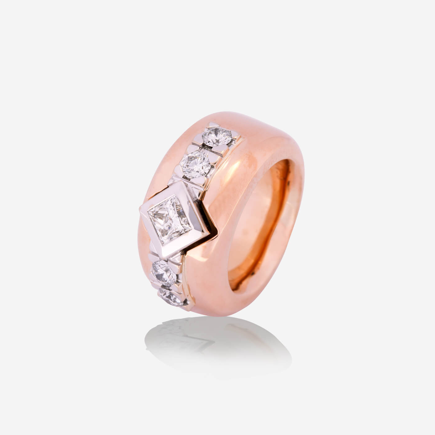 Rose & White Gold Diamonds Thick Band Ring - Ref: RY07489