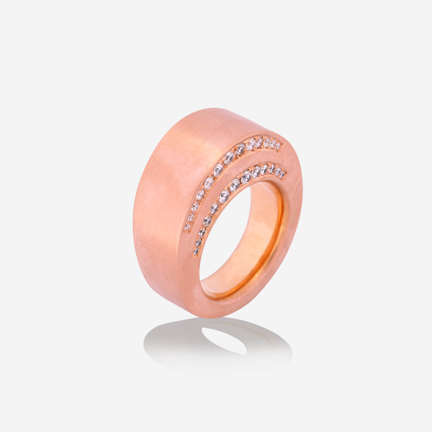 Rose Gold With Side Diamonds Convex Ring - Ref: RY07678