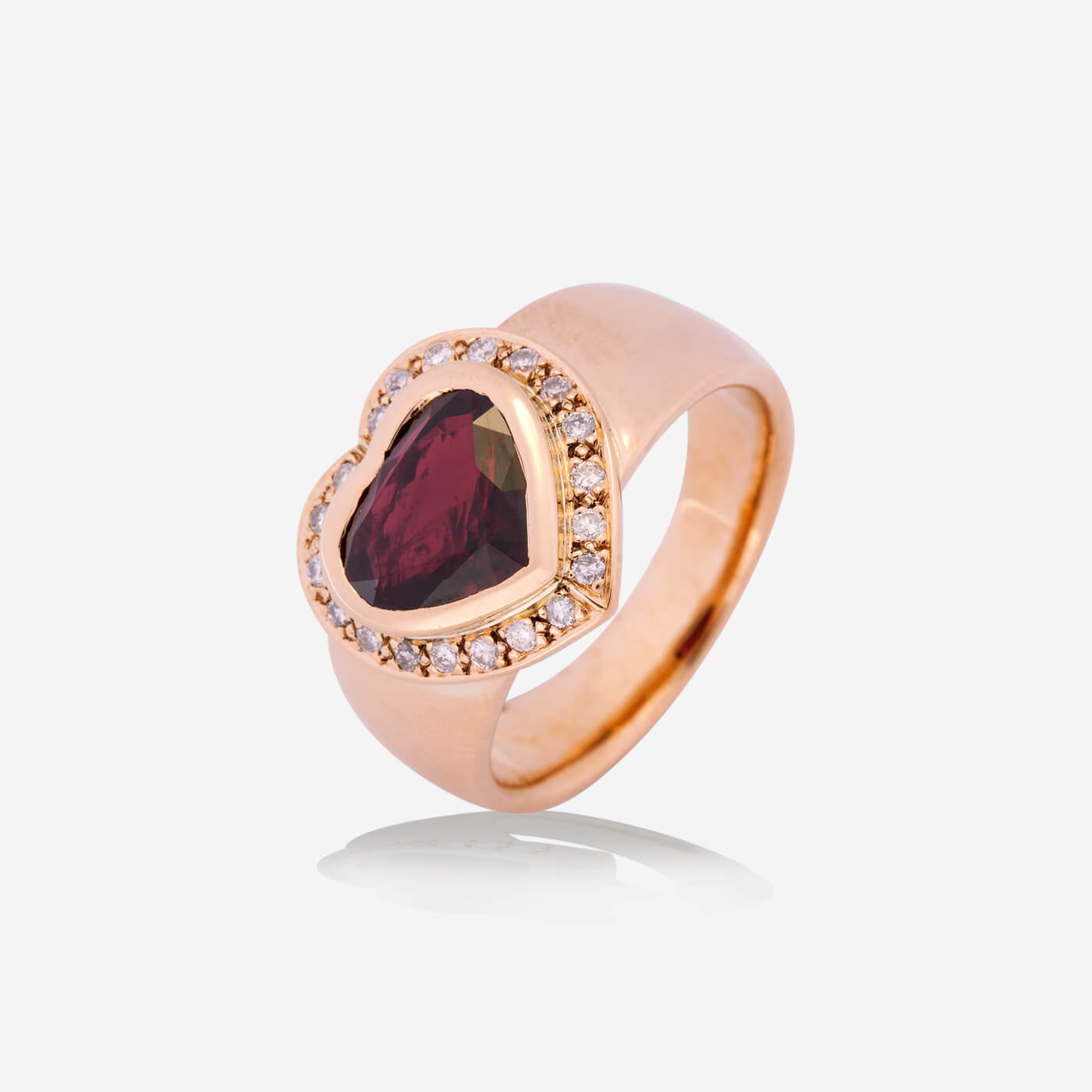 Yellow Gold Heart Ruby With Diamonds Ring - Ref: RY03173