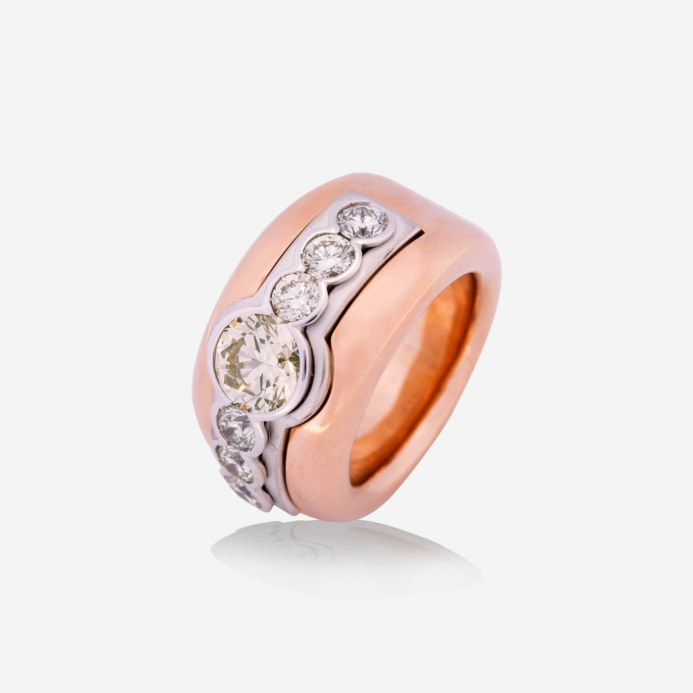 Rose & White Gold With 7 Round Diamonds Ring - Ref: RY07484