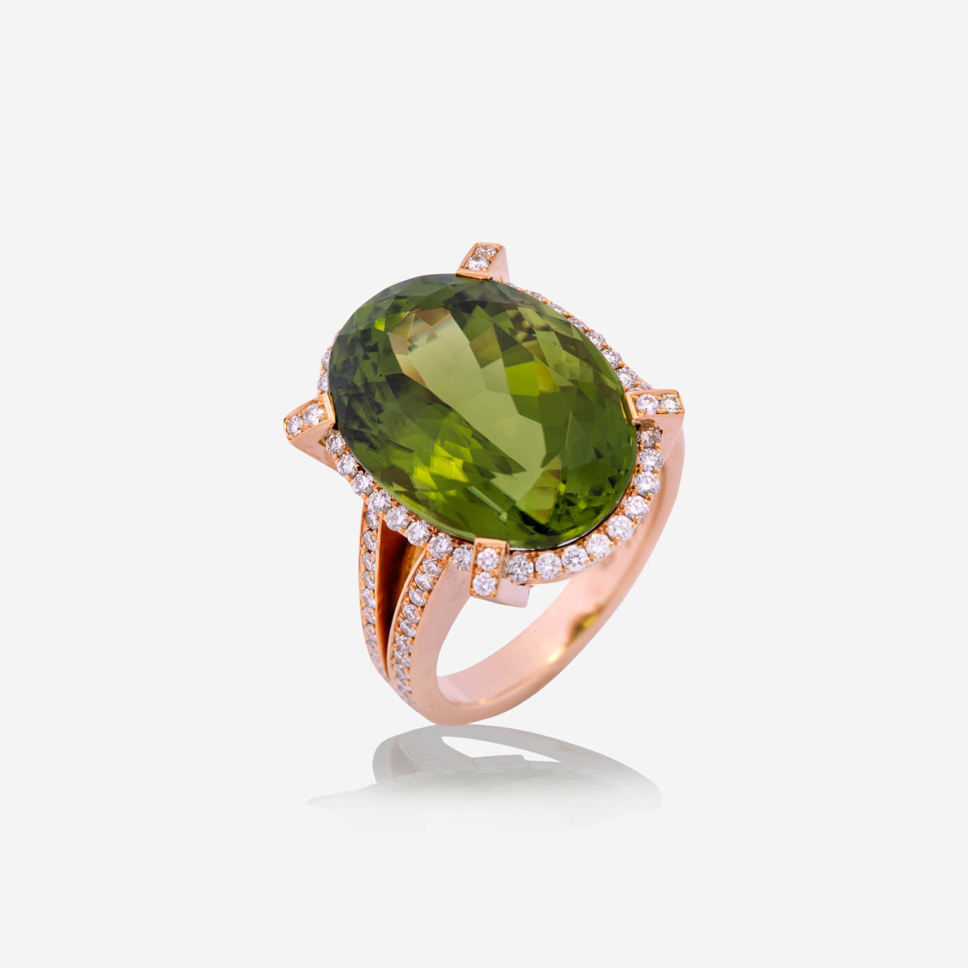 Rose Gold Green Tourmaline With Diamonds Ring - Ref: RY06571