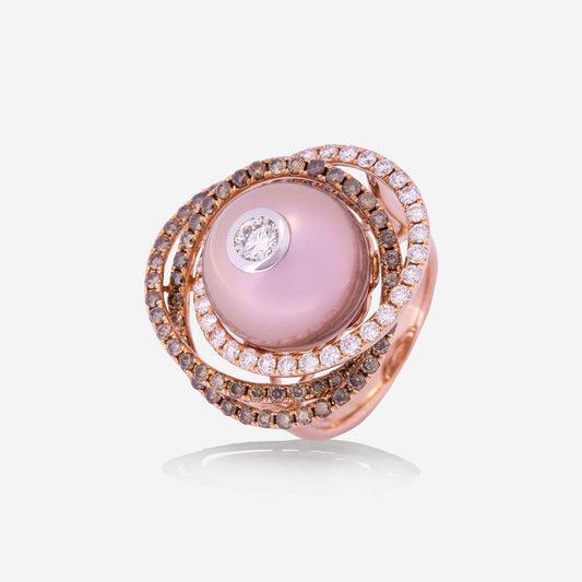 Rose Gold Pink Pearl Diamonds Ring - Ref: RY07000