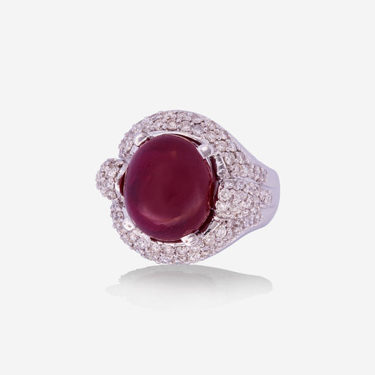 White Gold Ruby with Diamonds Ring - Ref: RY03726