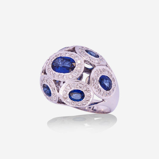 White Gold Sapphires and Diamonds Convex Ring - Ref: KY00025