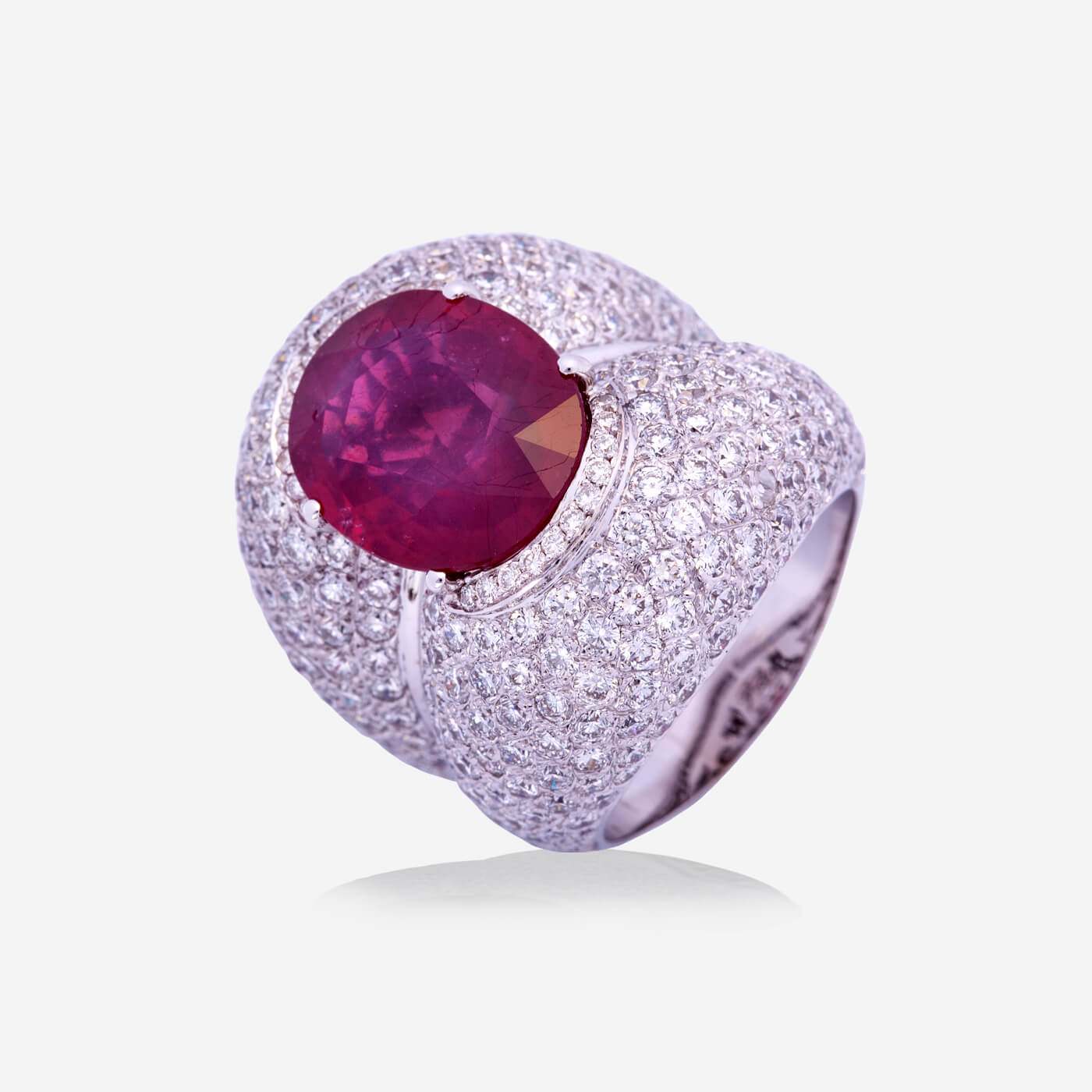 White Gold Ruby With Pave Diamonds Convex Ring - Ref: SEY0677