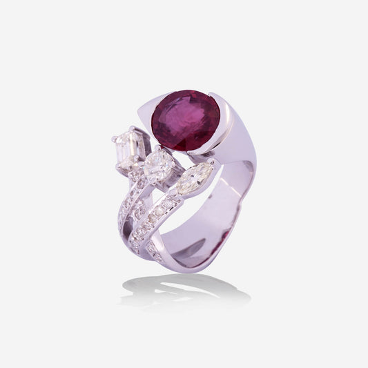 White Gold Ring With Ruby & Diamonds - Ref: RY03164