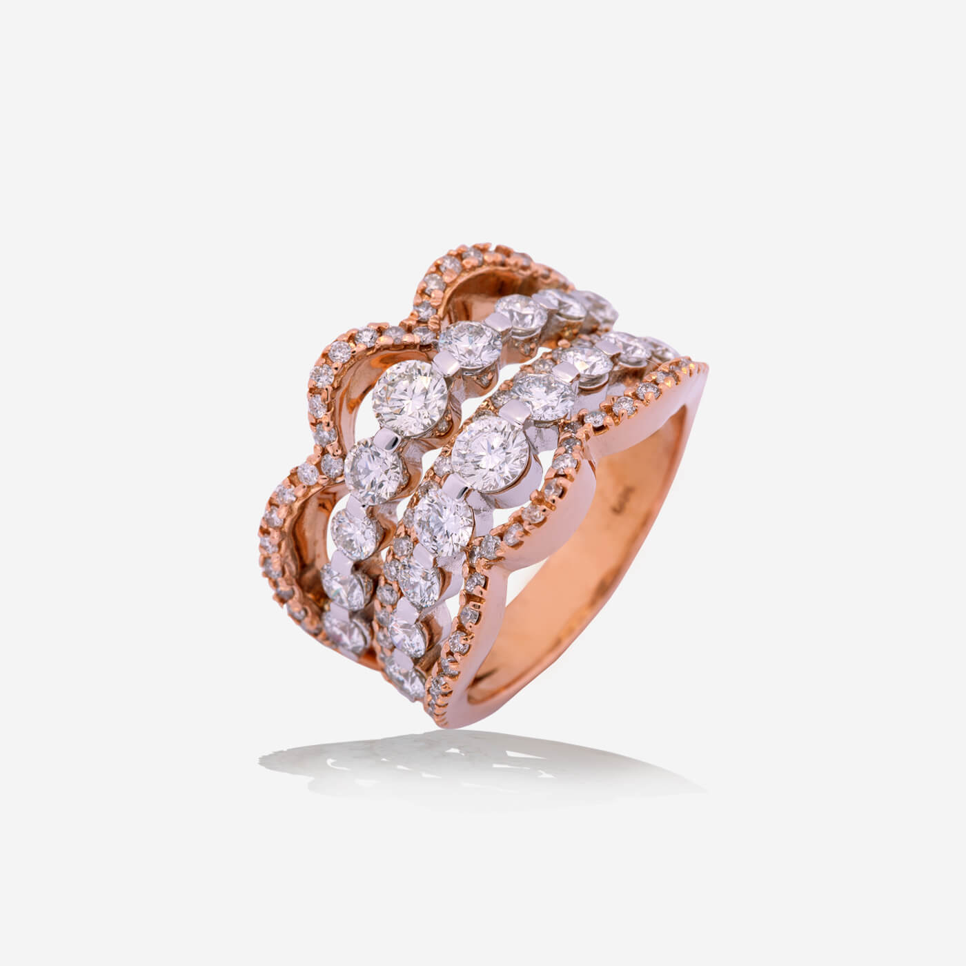 Rose & White Gold Waves Diamonds Band Ring - Ref: RY05546