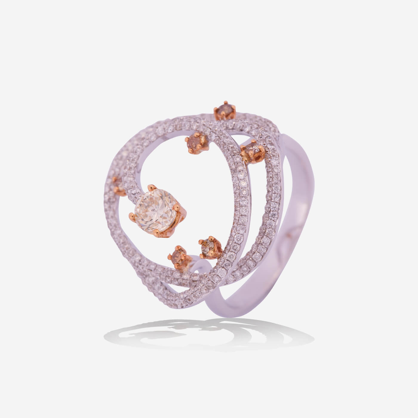 White & Rose Gold 2 Circles With Dotted Diamonds Ring - Ref: RY03480