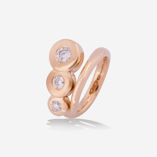 Yellow Gold 3 Rounds Diamonds Ring - Ref: KY00017
