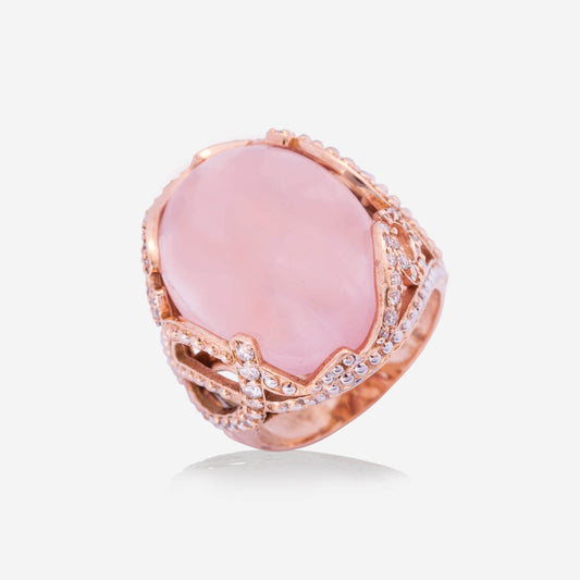 Rose Gold Rose Quartz With Diamonds Ring - Ref: RY08043
