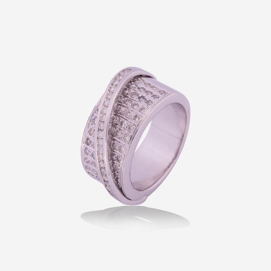 White Gold & Thick and Thin Pave Diamonds Band Ring - Ref: RY04374