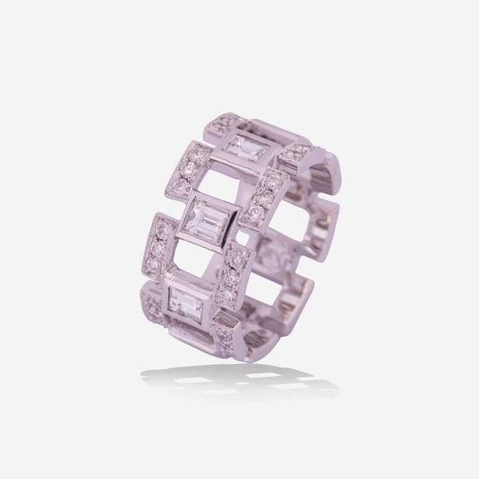 White Gold Square Window with Diamonds Band Ring - Ref: RY04688