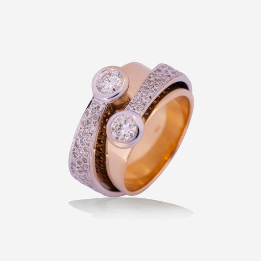 White Gold 2 Round Sided Diamonds on Yellow Band Ring - Ref: RY05805