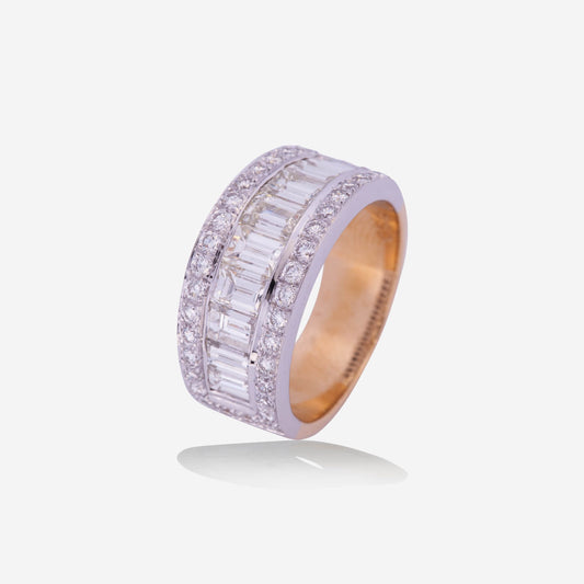 Yellow & White Gold Baguettes Diamonds Band Ring - Ref: RY04778