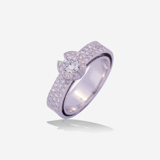 White Gold Round Diamond With Double Bands Ring - Ref: RY04699