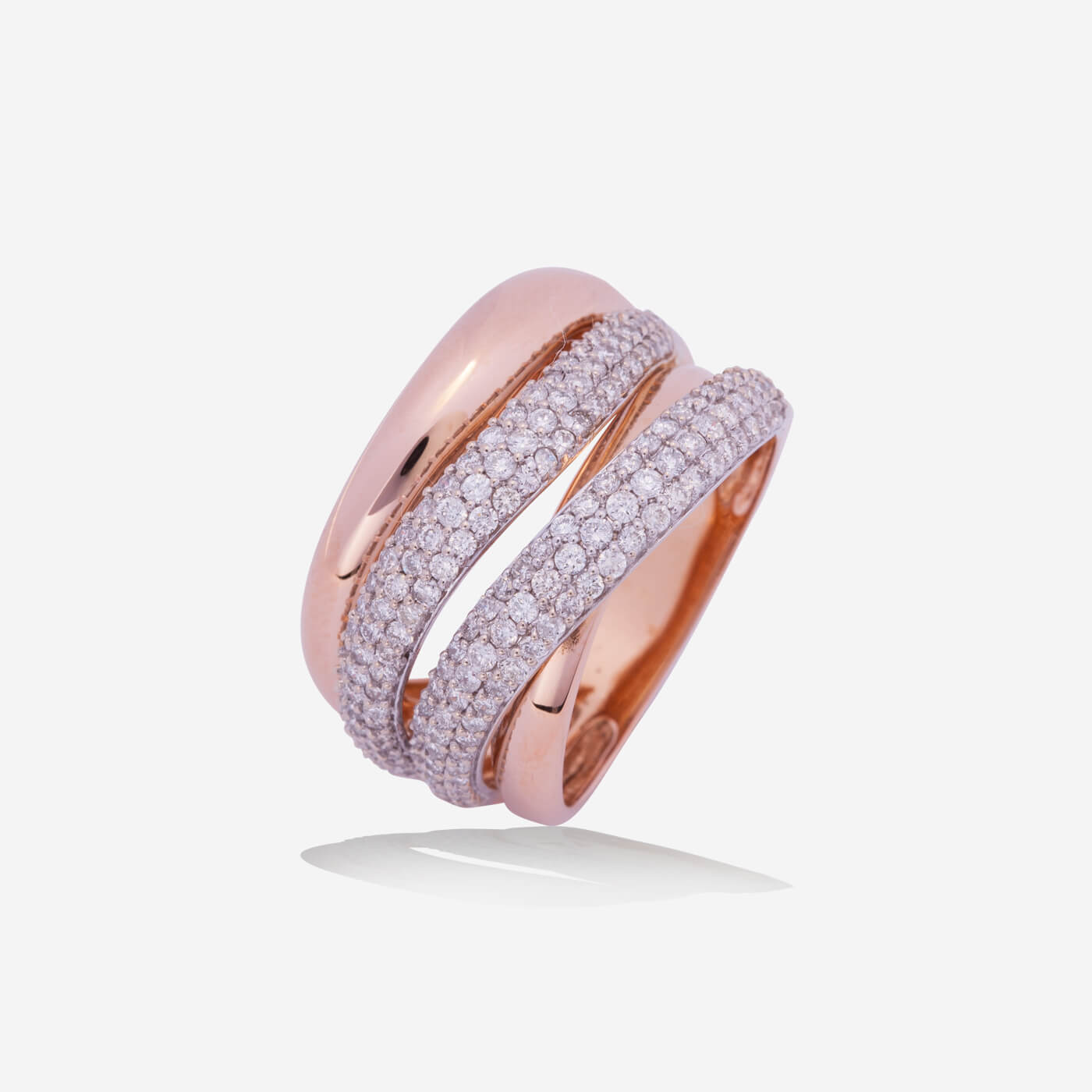 Rose Gold 2 Rows Diamonds Ring - Ref: RY07465