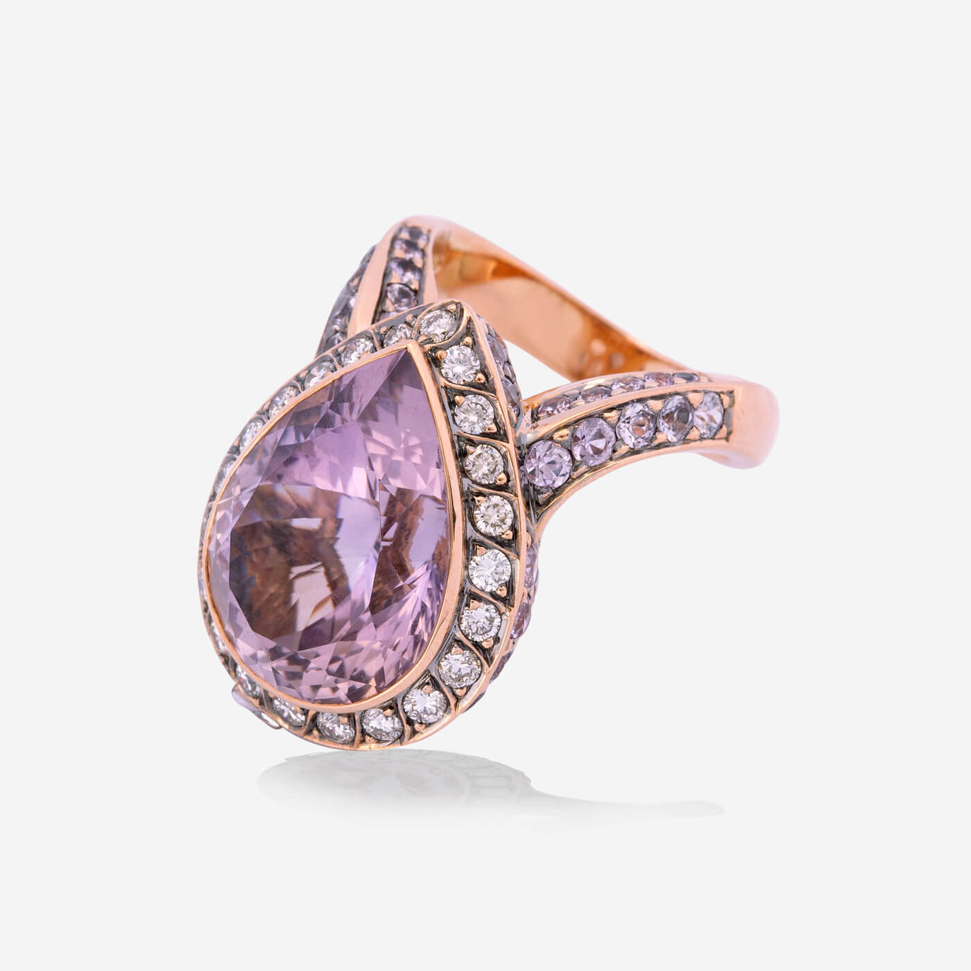 Rose Gold Pear Amethyst With Diamonds Ring - Ref: 16144Z