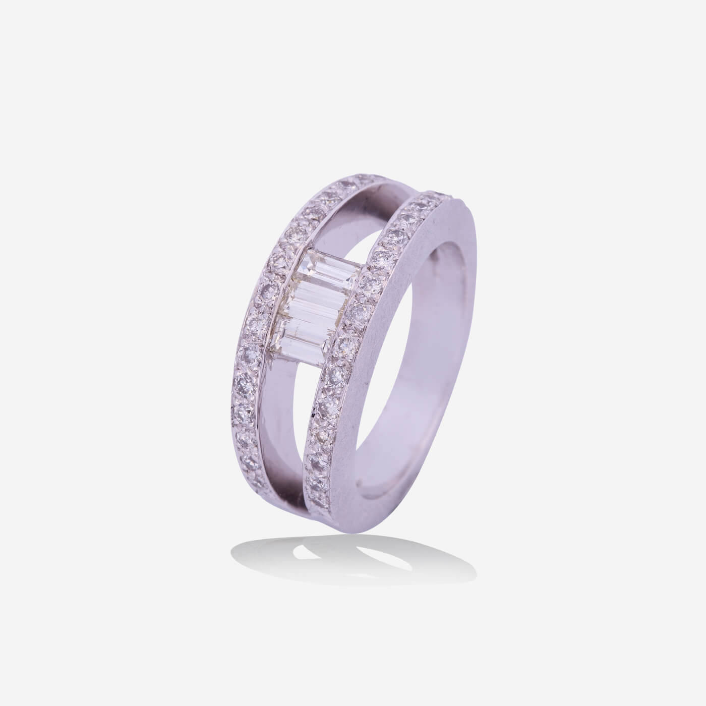 White Gold 1 Baguette in Diamonds Bands Ring - Ref: RY03094