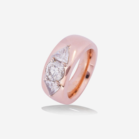 Rose Gold 2 Triangle With Round Diamonds Ring - Ref: RY07494
