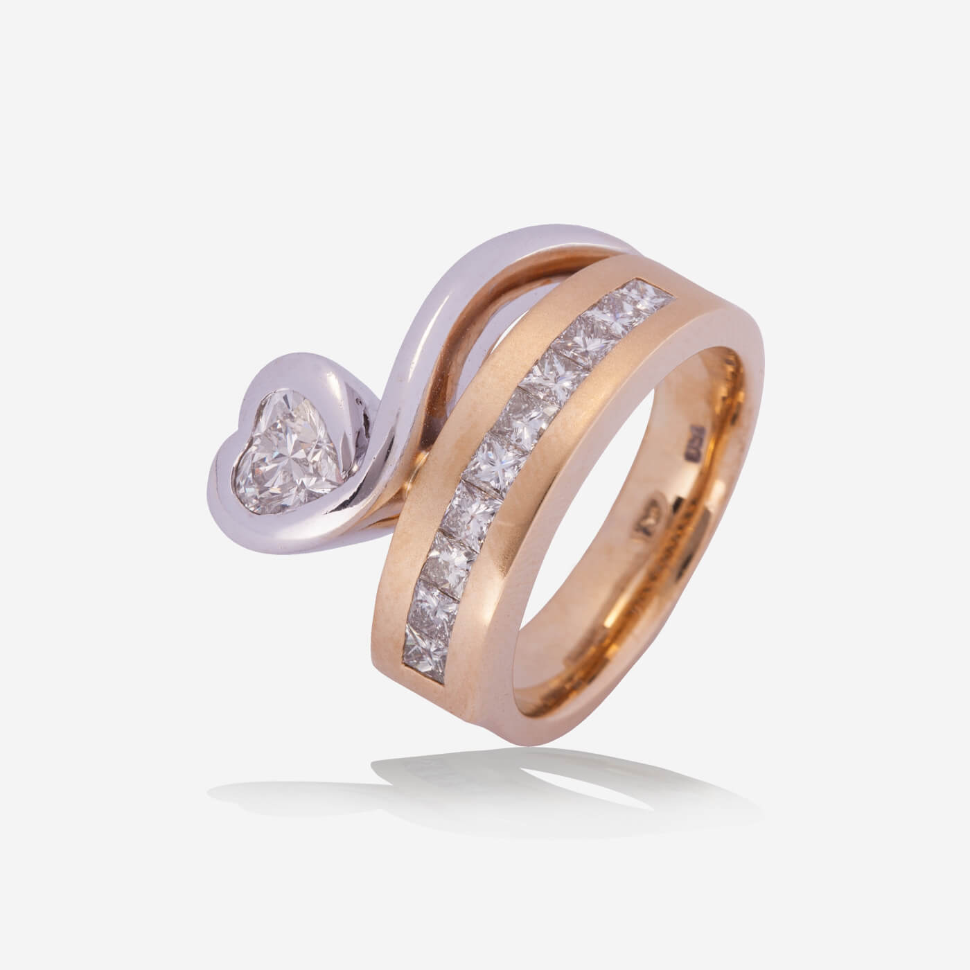 Yellow & White Gold Heart Solitaire With Diamonds Band Ring - Ref: RY05931